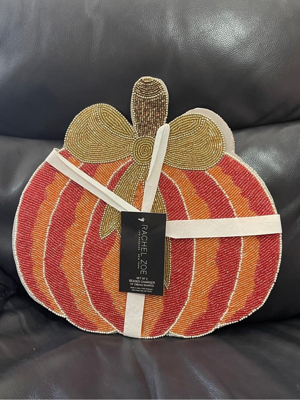 Thanksgiving Rachel Zoe Pumpkin Bow Beaded Placemats, Set of 2
